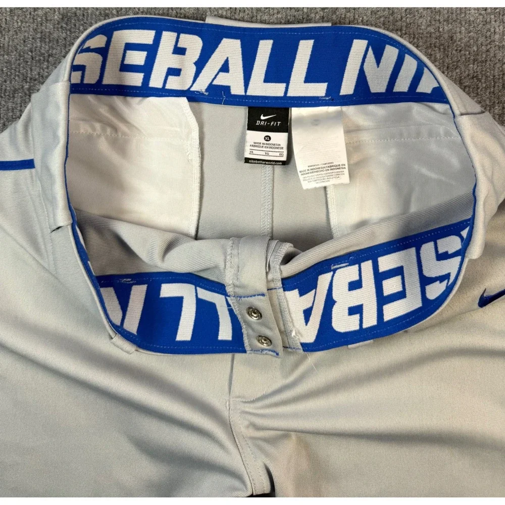 Nike Dri-FIT Mens Baseball Pants Grey‎ Blue Piping AH6942-062 XL